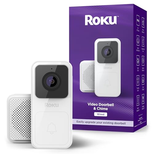 Roku Smart Home Wired Video Doorbell & Chime - 1080p HD Night Vision Ultrawide View Doorbell Camera with Motion & Sound Detection, 2-Way Audio & Works with Alexa & Google, 90-Day Subscription Included by Roku - Used condition - US$40.78