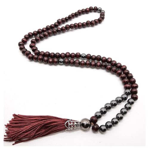 Japamala 108 contas em Madeira cor Vinho e Hematita
