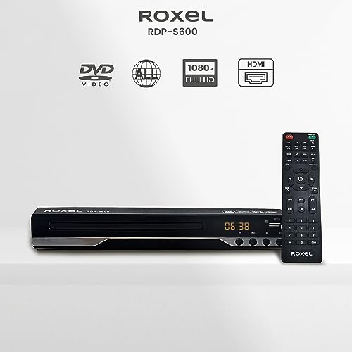 Roxel RDP-S600 DVD Player with HDMI Cable and RCA Cable Included - Multi Region - USB Port - Remote Control - Full HD - Stop Resume Function - CD Player - HDMI and RCA Port