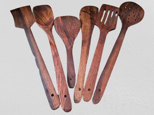 SAMRIDHICreation Wooden Handmade Kitchen Cooking Non Stick Serving Set of 6 (Brown)