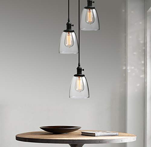 Image of Phansthy Industrial Pendant Ceiling Light Black Finished Chandeliers Light with 5.7 Inches Oval Glass Shade