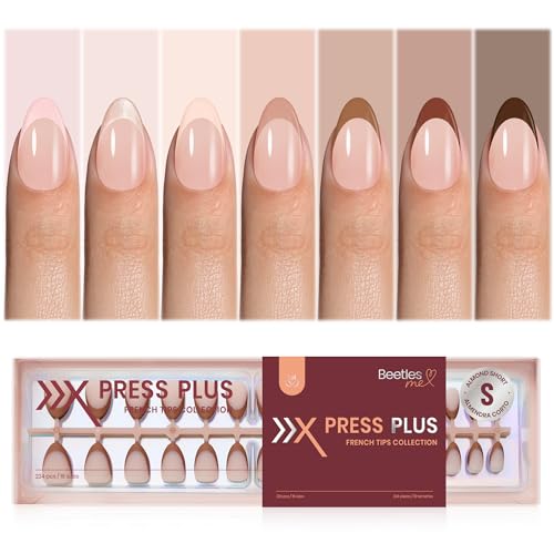 Beetles French Tip Press On Nails - Short Almond 7 Colors, Brown 224 Pcs
