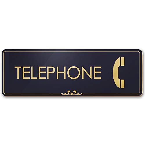 Telephone Sign, Black/Gold, Engraved, 3
