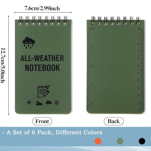 Ayicheyl 3 Stück Wasserdicht Notizbuch Klein, A7 Mini Wasserdichtes Notizblock mit Stift, Pocket Notebook Wasserfestes Spiralbindung Notebook Kleine 50 Blatt für Reisen,Schule,Arbeit (Orange)