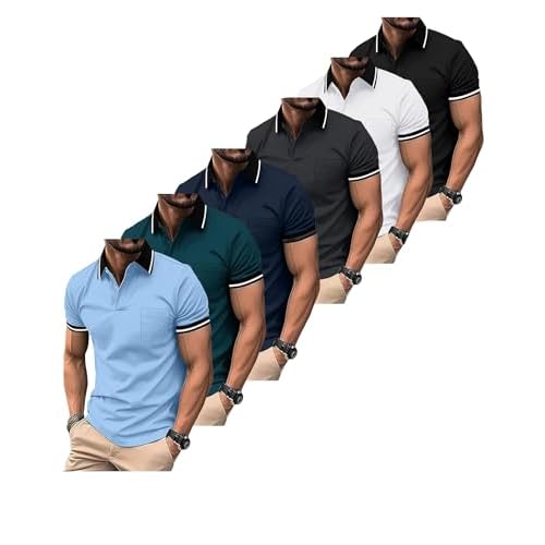 ZITY 6 Pack Men Polo Shirts Short Sleeve with Pocket Wicking Shirts for Men Casual Collared T-Shirts 8.3 Per Piece Six Black Grey Navy White Blue Duckblue 3X-Large