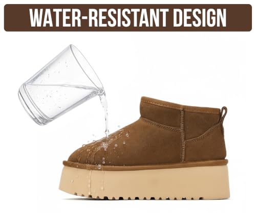 Image of 100% Genuine Leather Ankle Boots for Women Waterproof Platform Womens Boots
