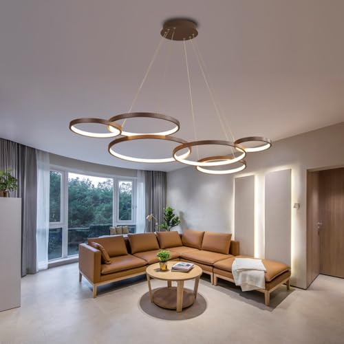 Suspension LED design marron 68W luminaire de prestige géométrique