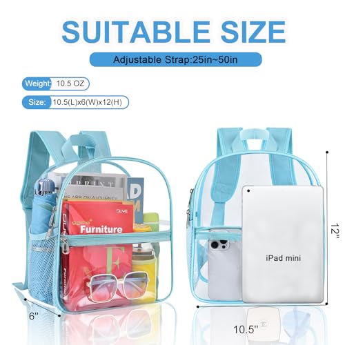 Image of Busiuw Clear Backpack for Stadium Events 12x12x6 Mini Small Sports Fan Backpacks with Front Pocket for Concert Sport Events Work Travel(Blue)