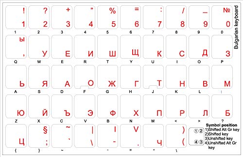 Bulgarian Keyboard Stickers with RED Lettering Transparent Background for Desktop, Laptop and Notebook