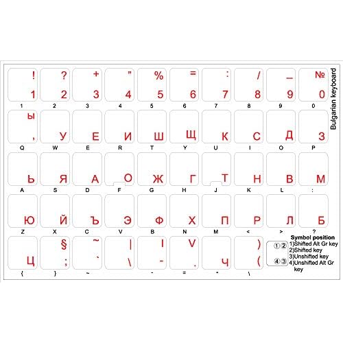 Bulgarian Keyboard Stickers with RED Lettering ON Transparent Background