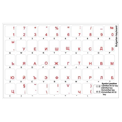 Bulgarian Keyboard Stickers with RED Lettering ON Transparent Background
