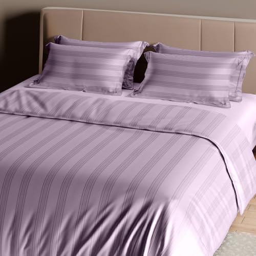 Image of Sassoon Artemis Italian Jacquard Weave Sateen Cotton Bedsheet - 400 TC, Cotton, Stripe Design, King Size (108 x 108 inches), Color: Glossy Grape, Soft, Breathable, - 1 Bedsheet + 2 Pillow Covers