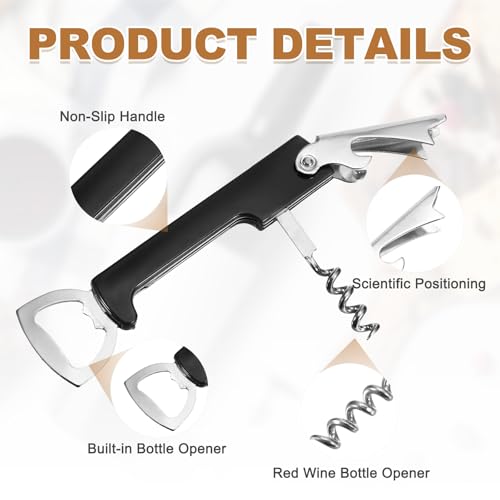 sourcing map Wine Opener, Bottle Opener, Durable Stainless Steel Waiter's Corkscrew, Compact All-in-One Home Bar Tool for Bar, Party, Wedding, Home, Travel, Black - Image 4