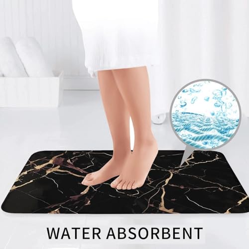 Tapis de bain marbre noir et or microfibres douces élégance - 8
