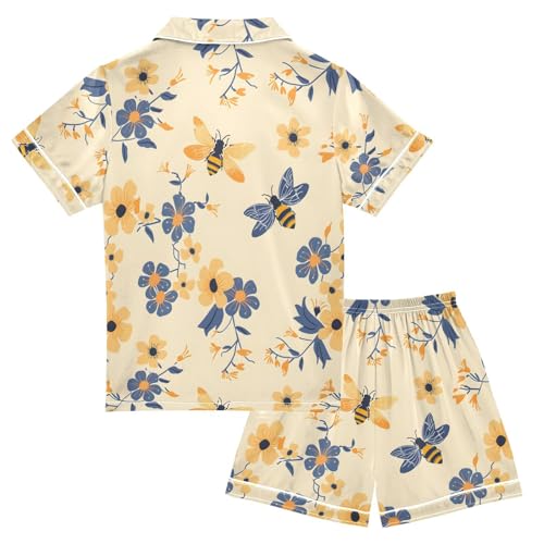 ALAZA Bee Yellow Flower Pajamas Satin Pajama Set Short Sleeve Button Down Sleepwear2