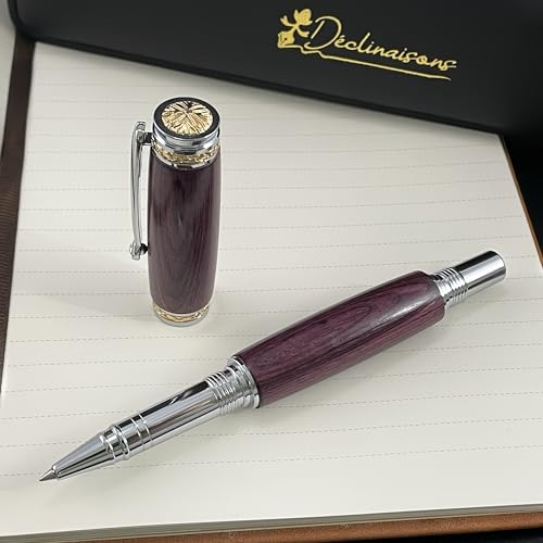 Déclinaisons : Penna Roller Lusso Legno di Amaranto Personalizzabile, Realizzato a mano in Francia, Personalizzato con incisione, Scatola regalo di lusso e certificato inclusi.