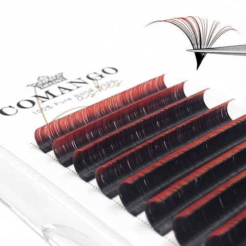 Orange Red Ombre Colored Lash Extension 0.07 C Curl 8-14mm Mix Tray, CoMango Black Gradient Orange Red Easy Fan Volume Eyelash Extensions, Lashes Soft Matte Salon Use, Self Fanning Volume Lashes?