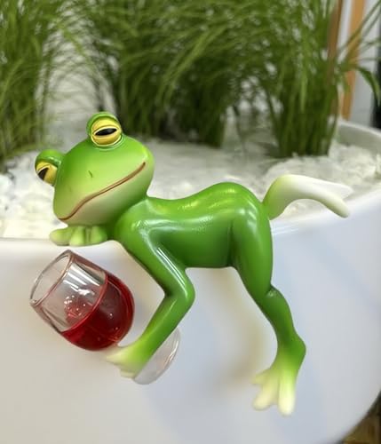 Figura decorativa de rana verde para jardín y macetas miniatura 3