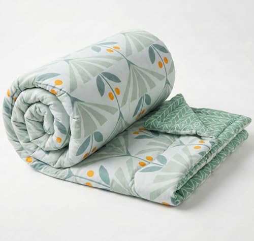 Image of HOMEKART Luxury Feel Comforter! 2nd Gen 220 GSM Microfiber Reversible AC Comforter for King Size Double Bed | Super Soft, Lightweight & Warm All-Season Blanket (230CM x 220CM) | Green, Orange