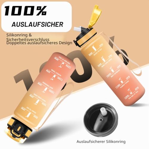 Trinkflasche 1l, Trinkflasche Sport, Wasserflasche mit Strohhalm, Leicht zu Reinigen, Wasserflasche Auslaufsicher… – Ansicht 5