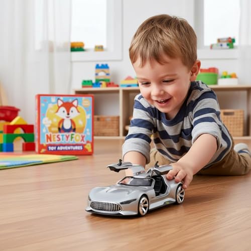 Image of Shot and Best Pull Back Die Cast Sports Car Toy, Metal Racing Car Model with Gullwing Doors, Realistic Collectible Vehicle, Gift Toy for Kids Boys Girls