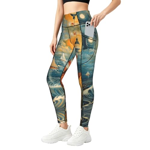 Leggings de yoga ERSDWRE con bolsillos de faro marino y control de abdomen