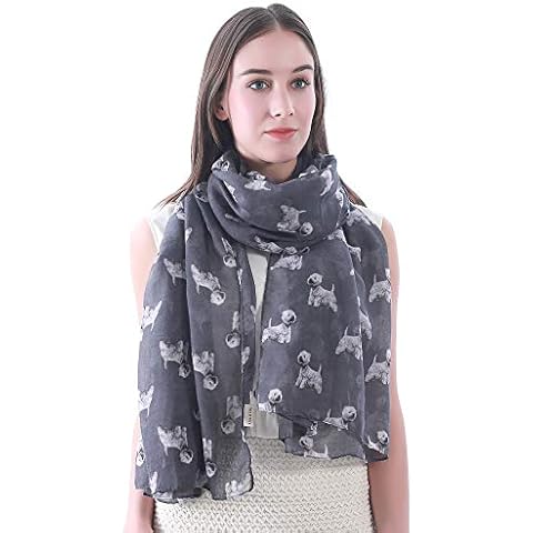 Lina & Lily West Highland White Terrier Dog Print Scarf Shawl (Dark Grey) Cover