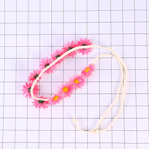 SOLUSTRE Daisy Flower Headband Boho Sunflower Crown Hair Wreath Floral Garland Crown Boho Headpiece Bridal Hair Band (Pink) - Image 4