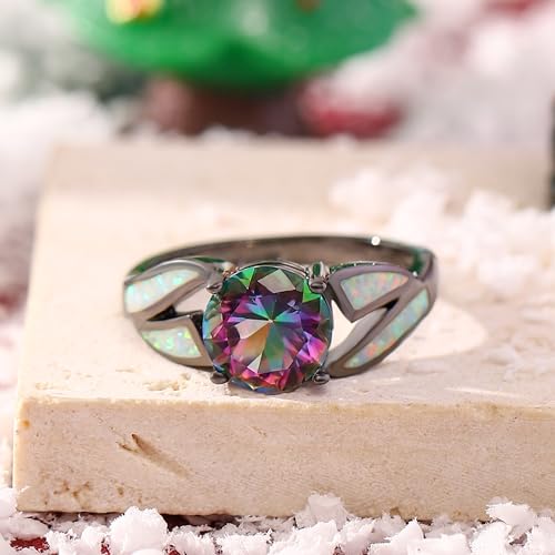 UFOORO Black Rhodium Plated Fire Opal infinity Ring Cubic Zircon Wedding Engagement Anniversary Rings For women3