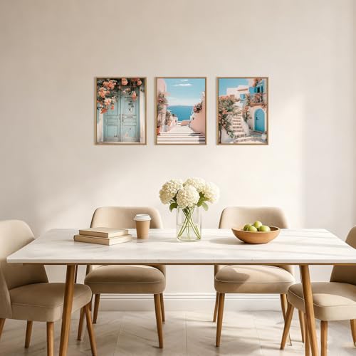 Image of KAIRNE Italy Amalfi Coast Cityscape Framed Canvas Wall Art Set,Neutral Italian Mediterranean Wall Decor,Greece Island Landscape Wall Painting,Florida Beach Artwork for Living Room,Bedroom-12 x16 x3