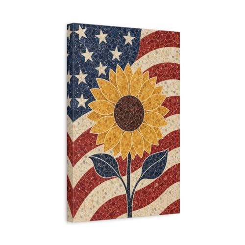 Tableau tournesol patriotique en impression canvas premium de 3 cm d'épaisseur