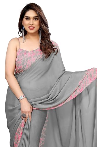 Image of MIRCHI FASHION Women Saree Abstract Print Chiffon | Breathable Lightweight Casual Sari for Regular Use and Office with Unstitched Blouse (Available in 25 Colors)
