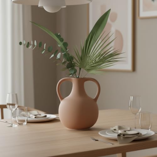 Image of PUREZENTO Unique 'Twin Beely' Vase Beige Ceramic Donut Vase 5 Inch - Pack of 1 | Decorative Vases for Dried Flowers & Pampas Grass, Modern Home Decor, Living Room & Office Decor Ideas