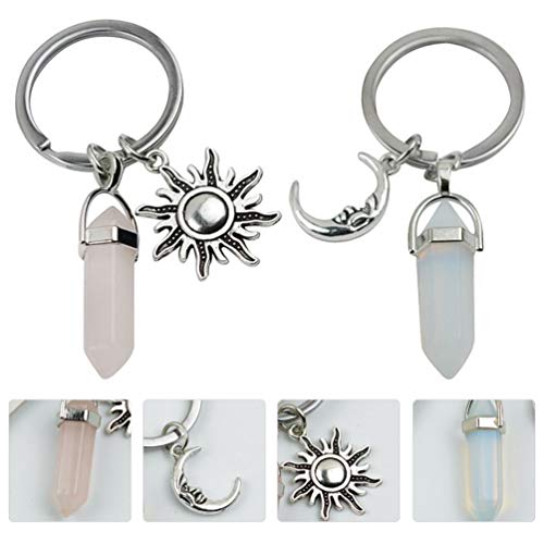 Kesyoo 2Pcs Moon Pendant Keychains Sun Key Rings Sun And Moon Couple Keychain Car Key Holder Key Chains Bag Decor #TOP3