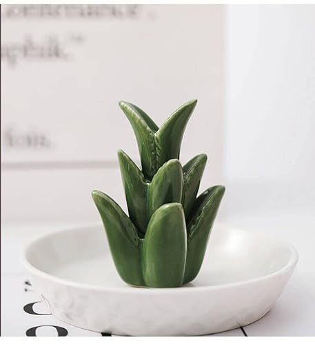 Realideas Porcelain Ring Holder Aloe Design Jewelry Holder Ring Dish Holder Plate Jewelry Dish For Rings Earrings Necklace Bracelet Organiser thumb #3