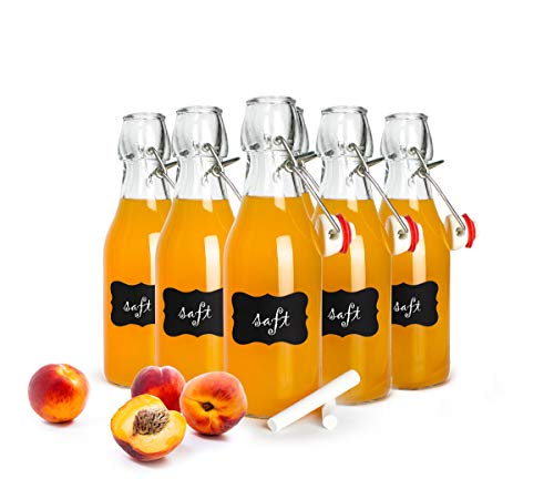 Sendez - 6 bottiglie di vetro con chiusura a leva, 200 ml, con gesso