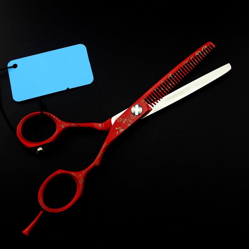 Forbici per Capelli Professionali da 6 Pollici, Set Rosso da Barbiere, Forbici per sfoltire i Capelli, per Parrucchieri