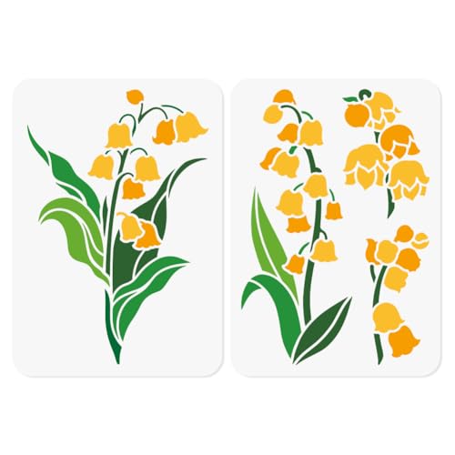 DOODLREAM 2Pcs Lily of The Valley Stencils for Painting, 11.69"x8.27" Reusable Plastic Flower Stencil Drawing Templates, DIY Craft Paint Templates for Wall Home Decor Wood Burning Card Canvas Journal