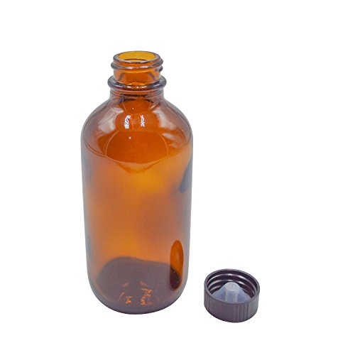U-Pack 4 oz Amber Glass Boston Round Bottles With Black Ribbed Cap - 12 Pack - Thumbnail 2