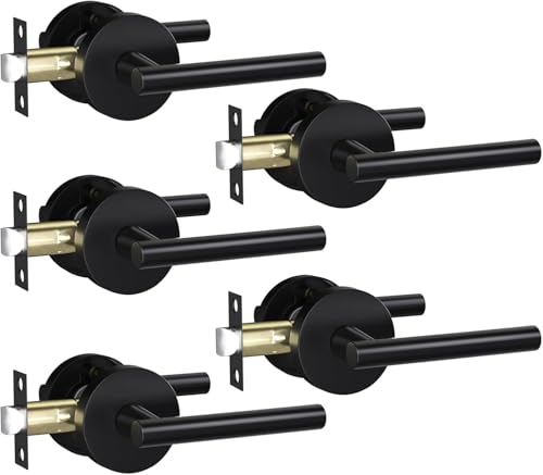 Goldenwarm 5 Pack Matte Black Passage Door Handle Black Door Handles Interior Zinc Alloy Heavy Duty Reversible Passage Door Levers for for Hallways and Closets(no Lock)