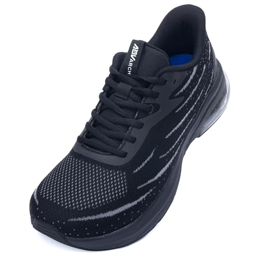 BROYON Walking Shoes for Men Wide Toe Box Orthotic Arch Support Sneakers Plantar Fasciitis Tennis Running Shoes for Gym Workout Jogging Black US 10