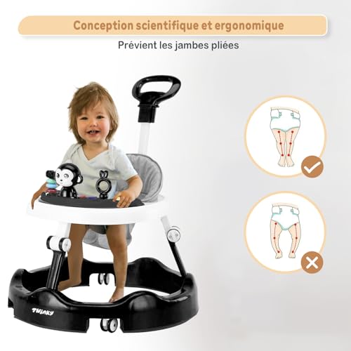Twinky dětské chodítko s herní sadou a podložkou | Robustní pomůcka při chůzi se 4 nastavitelnými polohami | Ideální jako pomůcka při chůzi pro první krůčky vašeho dítěte (černá)
