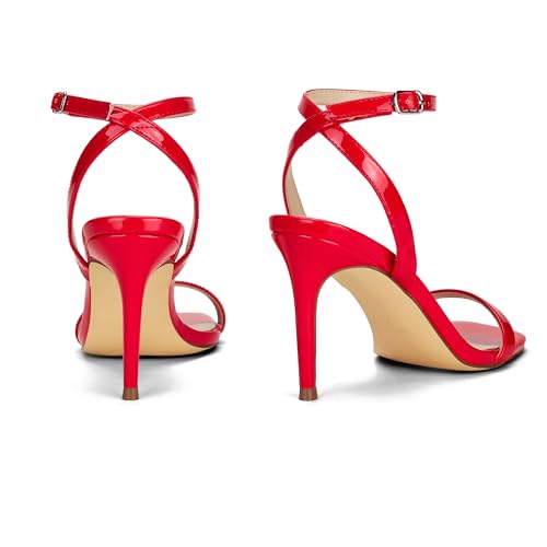 Image of GENSHUO Ankle Strap Square toe Heeled Sandals Red Size 10