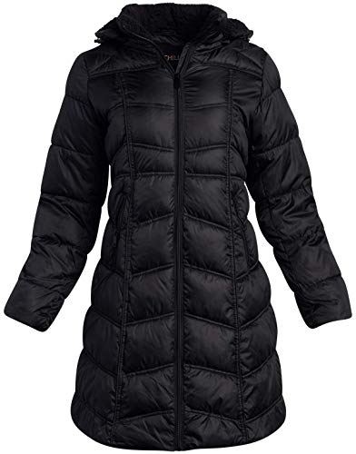 Big Chill Women's Winter Coat - Down Blend Long Length Sherpa Fur Lined Quilted Jacket, Black/Black, Size Medium