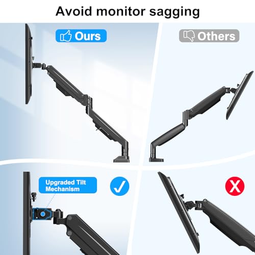 Image of Dual Monitor Mount for Screens up to 43 inch, Heavy Duty Ultrawide Dual Monitor Arm Holds 2.2-33lbs Each, Premium Gas Spring Adjustable Computer Monitor Stand for 2 Monitors, VESA Desk Mount