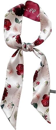 Juroicessry Red Flower Fashion Bag Handbag Handle Ribbon Scarf Polka Dot Printing Neckerchief Scarf Women's Fashion Scarves Clothing, Shoes and Jewelry