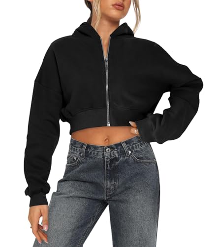 Arevill Damen Sweatjacke Bauchfrei Kapuzenpullover Langarm Kurz Hoodie...