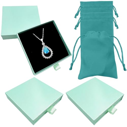 CENCERY 3 Pièces Coffret Cadeau Bijoux, Coffrets Cadeaux pour Bijoux avec Pochette en Velours Coffret Cadeau Bijoux pour Bracelet Coffret Bijoux pour Anniversaire Mariage Saint Valentin (Bleu)