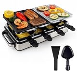 Raclette Set für 8 Personen mit heißer Steinplatte mit Pfännchen & Schaber - Rostfrei & Regulierbar (Eckig)