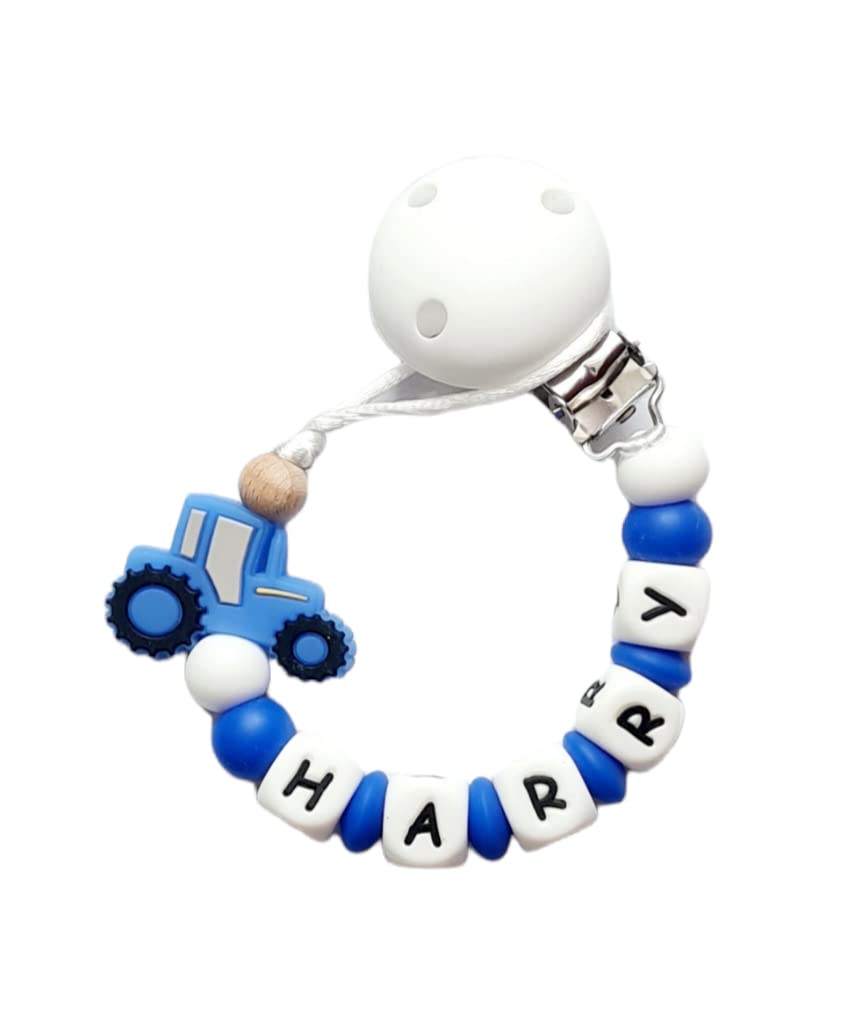 Twinkle Star Baby Customised Blue White Tractor Boys Dummy Clip